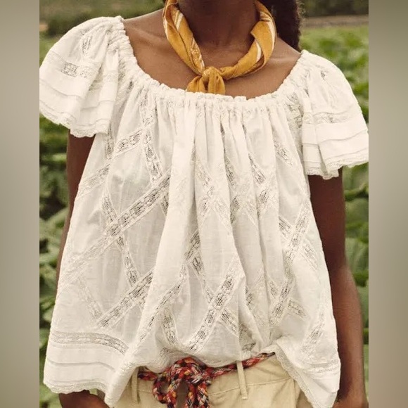 The Great The West Top White Women’s‎ Small Flutter Sleeve Flowy Boho Casual - Picture 10 of 13